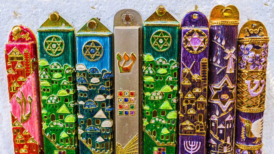 The mezuzah is affixed to the doorframe of homes in Jewish culture, also popular as the protection symbol, souvenir from Israel.